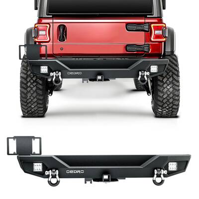OEDRO Rear Bumper for 2018-2025 Jeep Wrangler JL, Rock Crawler Bumper with Hitch Receiver 2 x LED Lights & 2 x D-Rings (Not f...