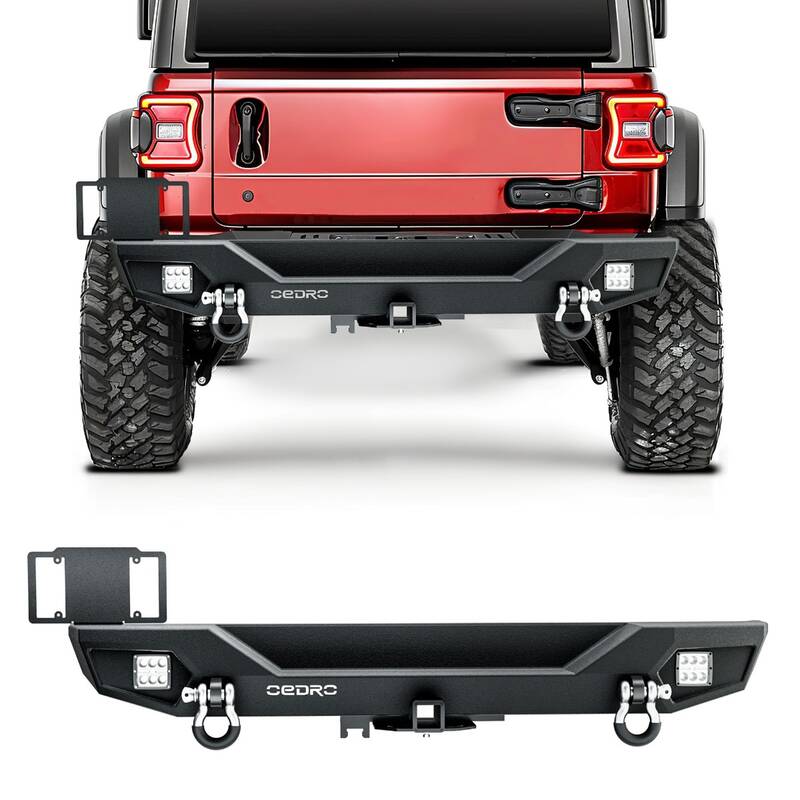 OEDRO Rear Bumper for 2018-2025 Jeep Wrangler JL, Rock Crawler Bumper with Hitch Receiver 2 x LED Lights & 2 x D-Rings (Not f...