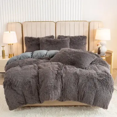 Solid Color Fuzzy Duvet Cover Set, 3 Counts/set Including 1 Duvet Cover & 2 Pillowcases, Soft Comfortable Bedding Set for Hom...