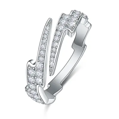 Sterling Silver Round Zircon Lightning Open Ring