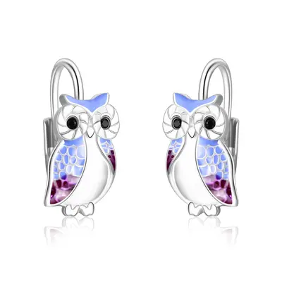 Sterling Silver Owl Lever-back Earrings