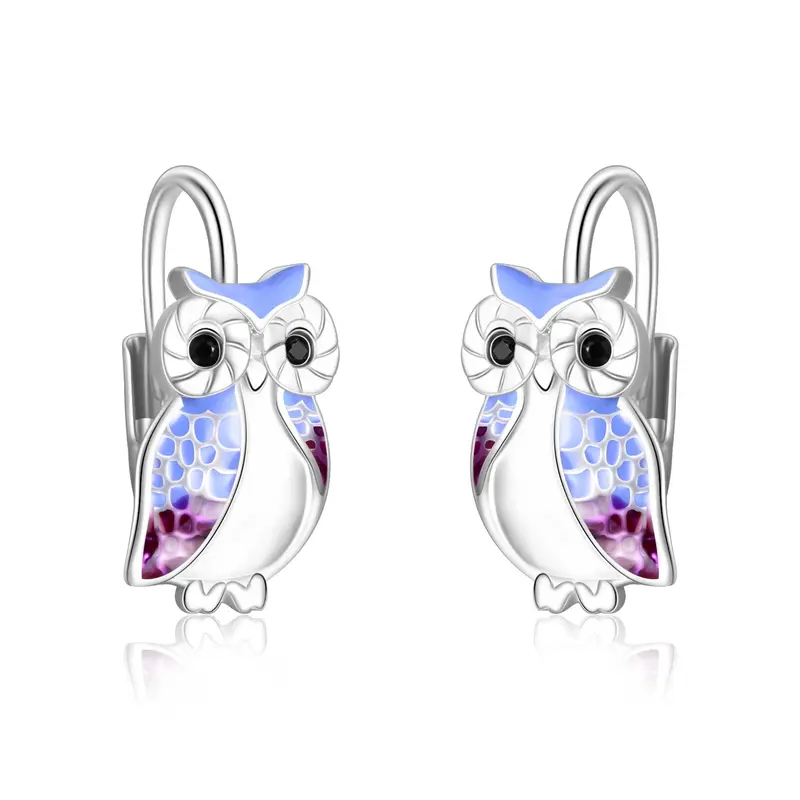 Sterling Silver Owl Lever-back Earrings