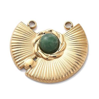 PVD Vacuum Plating 304 Stainless Steel Pave Natural African Jade Pendants