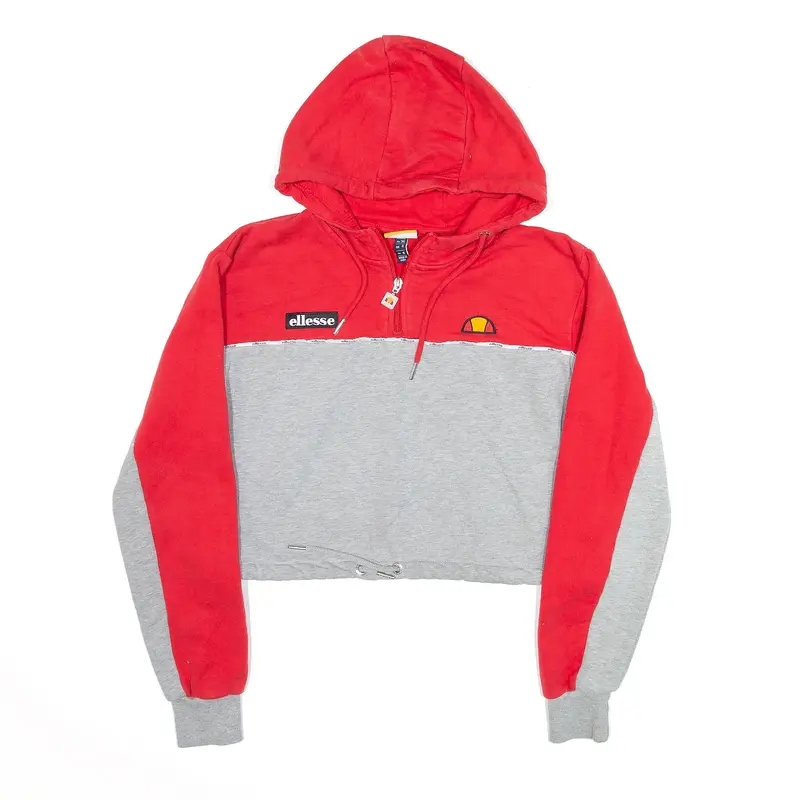 ELLESSE 1/4 Zip Cropped Sports Red Pullover Hoodie Womens S