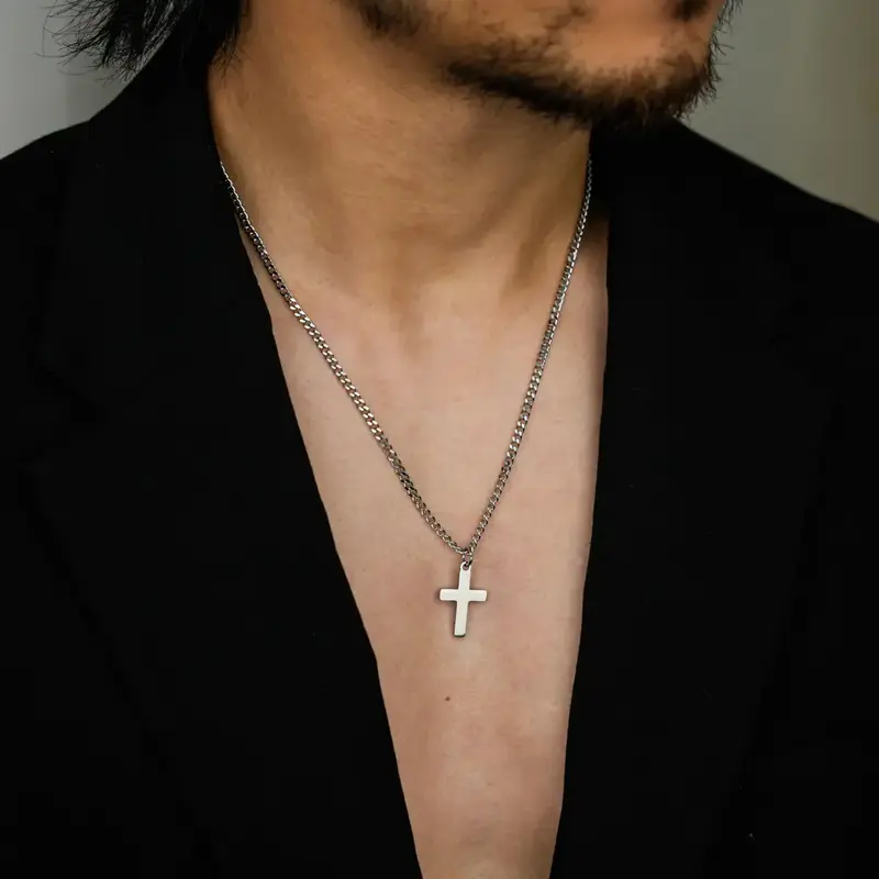 Father's Day Gift Cross Necklace 3mm Cuban Chain Necklace for Man