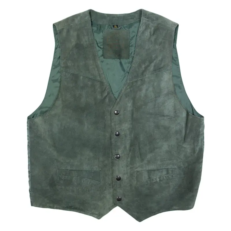 Mens Blazer Waistcoat Green Leather Suede 90s XL