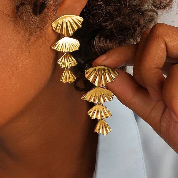 304 Stainless Steel Two Tone Dangle Stud Earrings