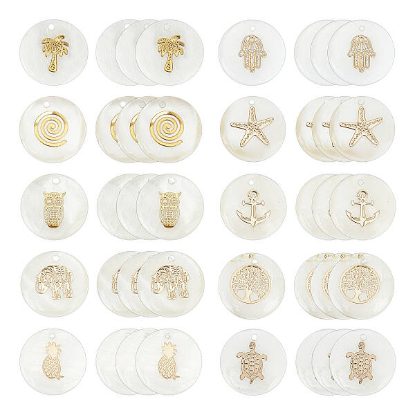 40Pcs 10 Style Natural Freshwater Shell Pendants