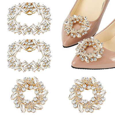 4Pcs 2 Styles Rectangle & Flower Brass Rhinestone Shoe Decorations