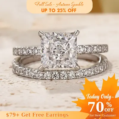 Effinny 2.0ct Elegant Princess Cut Wedding Ring Set For Women,5A Grade Cubic Zirconia Bridal Set in 925 Sterling Silver,Anniv...