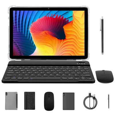 10.1-inch Android tablet with Bluetooth keyboard and mouse set, octa-core processor, 8GBRAM (4GB + 4GB extended), 64GB storag...