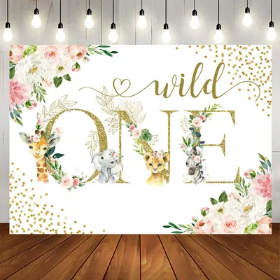 Aperturee Safari Floral Glitter Wild One Birthday Backdrop