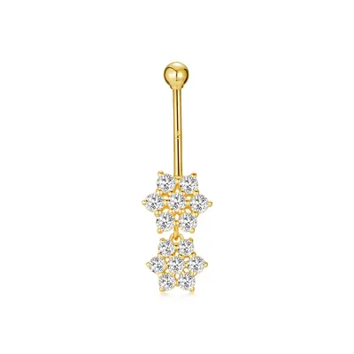 14K Gold Circular Moissanite Wildflowers Belly Button Ring