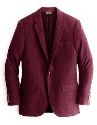 Mens Burgundy Two Buttons Cashmere & Wool Blazer