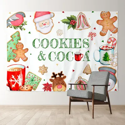 Aperturee Cookies Cocoa Green White Santa Christmas Backdrop