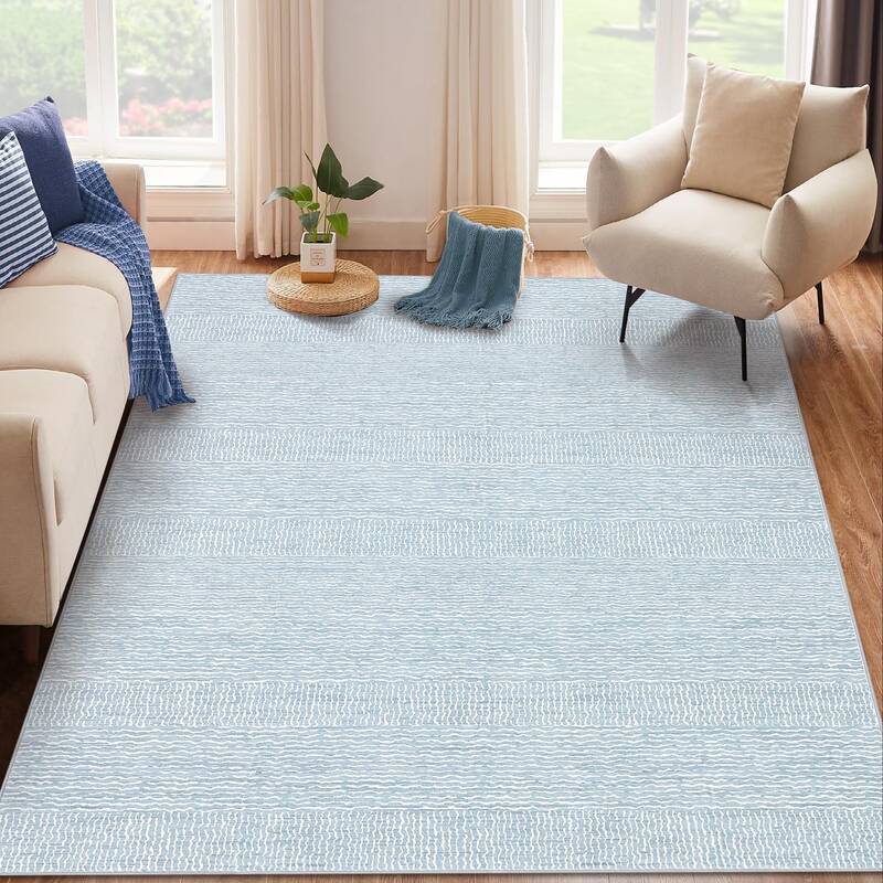 Garvee 9x12 Area Washable Rug, Soft Large Non-Slip Low Pile Carpet for Living Room Bedroom Dining Room, Blue