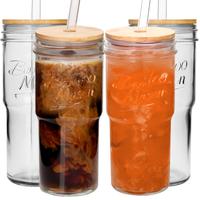 24oz Fashionable Mason Jar Inspired Glass Cups with Lids and Straws | Set of 4 for Car Cup Holders | Travel Coffee Mugs | Ide...