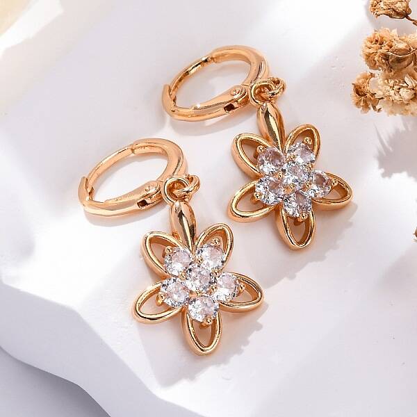 Brass Micro Pave Clear Cubic Zirconia Leverback Earrings