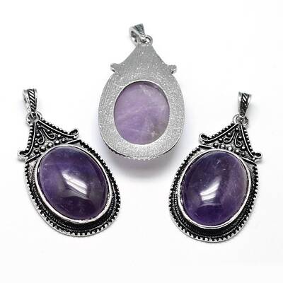 Zinc Alloy Natural Amethyst Big Pendants