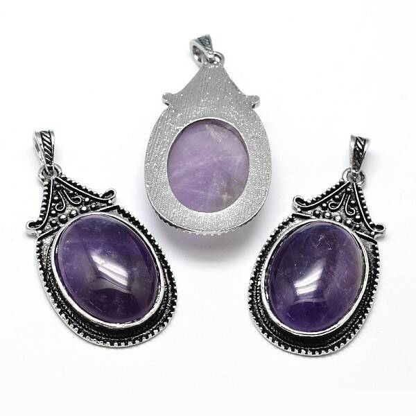 Zinc Alloy Natural Amethyst Big Pendants