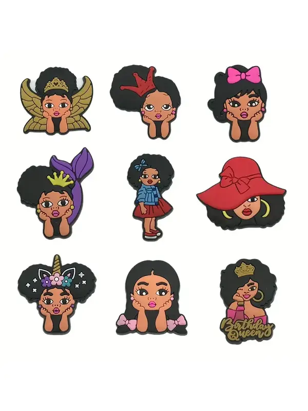 Cute Cartoon Girl Design Shoe Charms (9pcs), Fashionable Shoes Decorations for Women & Girls, Dazzling Trendy Shoes Accessori...