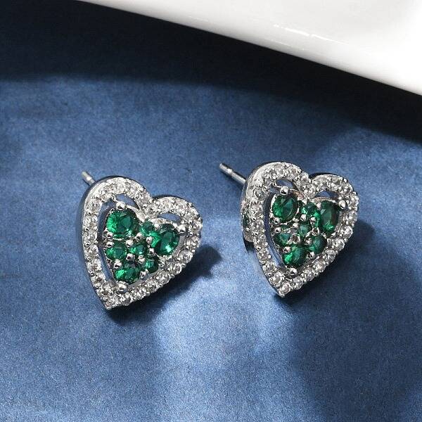 Heart Brass Micro Pave Cubic Zirconia Stud Earrings