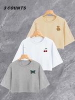 Women's Cartoon Print Round Neck Tee, Casual Short Sleeve Crew Neck T-shirt for Summer, Fashion Women's Top for Daily Wear