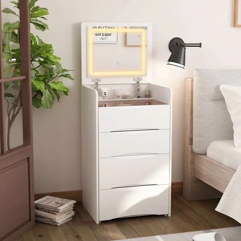 MIDHAM Makeup Vanity Desk with Lighted Flip-Up Mirror, 18.3”W Dressing Table with 3 Drawers, Shelves & Cushioned Stool