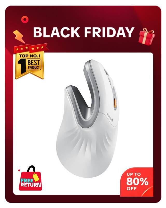 ProtoArc Ergonomic Bluetooth Vertical Mouse, EM11 NL Wireless Rechargeable Optical Mice, Computer Gaming Mouse with 3 Mu