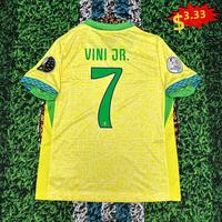 2024 Copa America Brazil Home Vini JR No.7 Yellow Short Sleeve Football Jersey