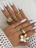 Fashionable Flower Design Cuff Ring, Casual Jewelry for Women, Trendy All-match & Exquisite Stacking Rings for Birthday Gift,...