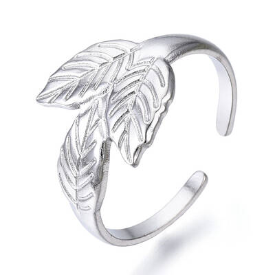 Non-Tarnish 304 Stainless Steel Leaf Open Cuff Ring for Women