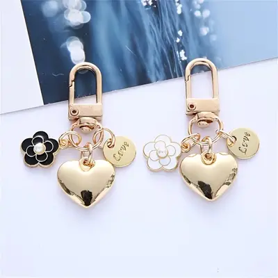 Heart & Flower Design Car Keychain, Fashionable Car Key Ring Decoration, Cute Car Key Chain for Women & Girls, Car Interior...