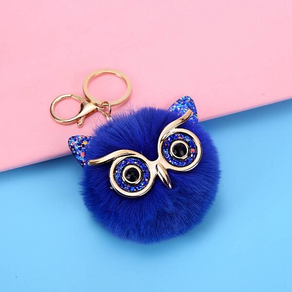 Owl Furry Pom-Pom Keychain for Women