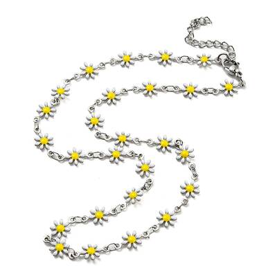 304 Stainless Steel Flower Link Chain Necklace with Enamel