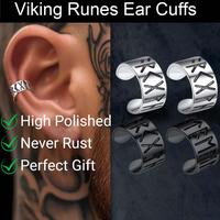 FaithHeart Norse Viking Runes Ear Cuffs Hoop Earrings for Women Men Gothic Jewelry Father's Day gift