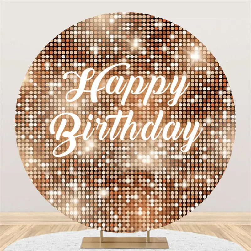 Brown Sparkling Sequin Round Happy Birthday Backdrop - Aperturee