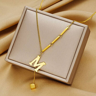 Fashionable Stainless Steel Letter M Pendant Necklaces for Women