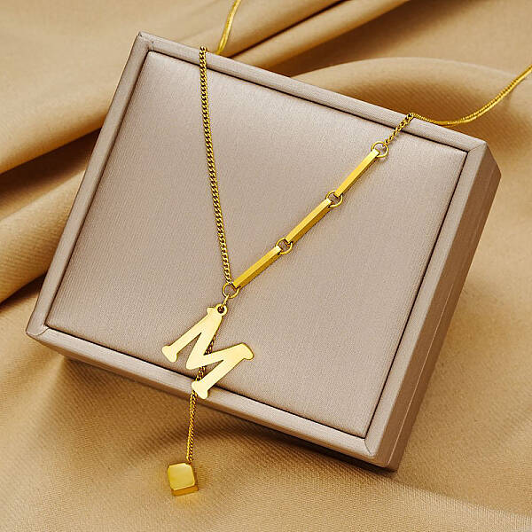 Fashionable Stainless Steel Letter M Pendant Necklaces for Women
