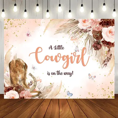 Aperturee Cowgirl Is On The Way Floral Baby Shower Backdrop