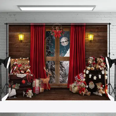 Window Bear Moon Elk Christmas Photography Backdrop - Aperturee