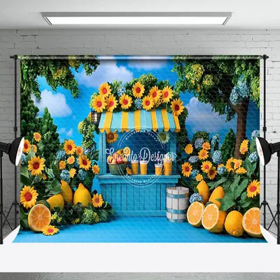 Aperturee Greenery Floral Lemonade Stand Summer Photo Backdrop - Aperturee
