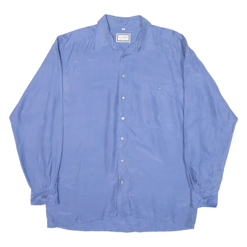 LES CHEMISES Mens Plain Shirt Blue Long Sleeve M