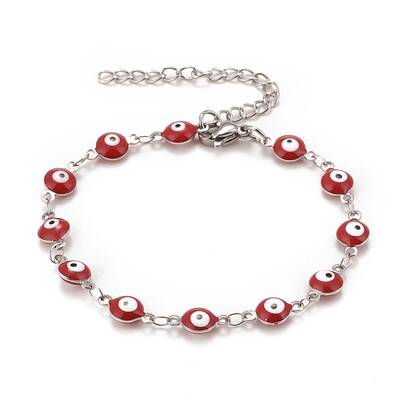 Enamel Oval with Evil Eye Link Chains Bracelet