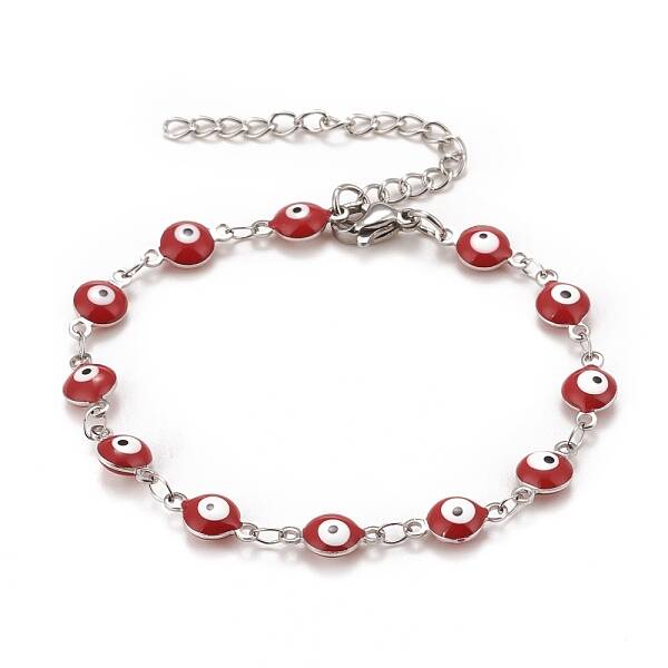 Enamel Oval with Evil Eye Link Chains Bracelet