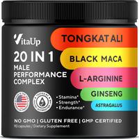 VitaUp Tongkat Ali Complex 20 in 1 - USA Made Male Supplement with Black Maca, L-Arginine, Ginseng, Calcium for Strength & En...