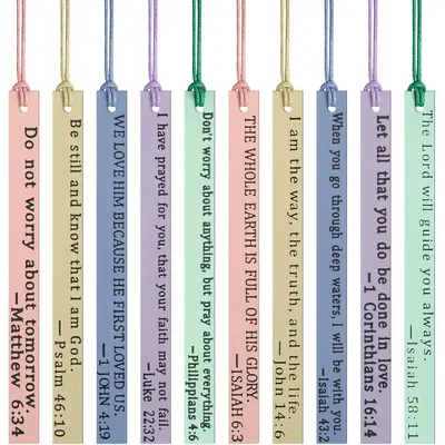 Random Color Faux Leather Bible Bookmark, 10pcs/set Inspirational Christian Verses Bookmark, Colored PU Leather Page Marker, ...