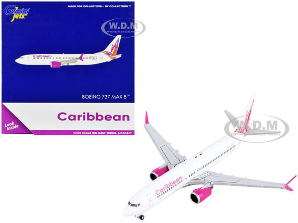 Boeing 737 MAX 8 Commercial Aircraft Caribbean Airlines White with Tail Graphics 1/400 Diecast Model Airplane by GeminiJets