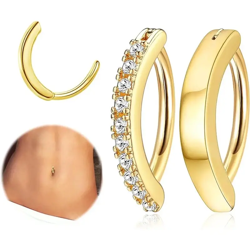 Jstyle 2count 14G Clicker Belly Button Ring for Women Surgical Steel CZ Opal Belly Ring Simple Reverse Navel Rings Body Jewel...