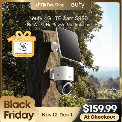 eufy Security 4G LTE Cam S330, 4K Cellular Solar Security Cameras Wireless Outdoor, Pan and Tilt, 4G and Wi-Fi Duo-Mode,